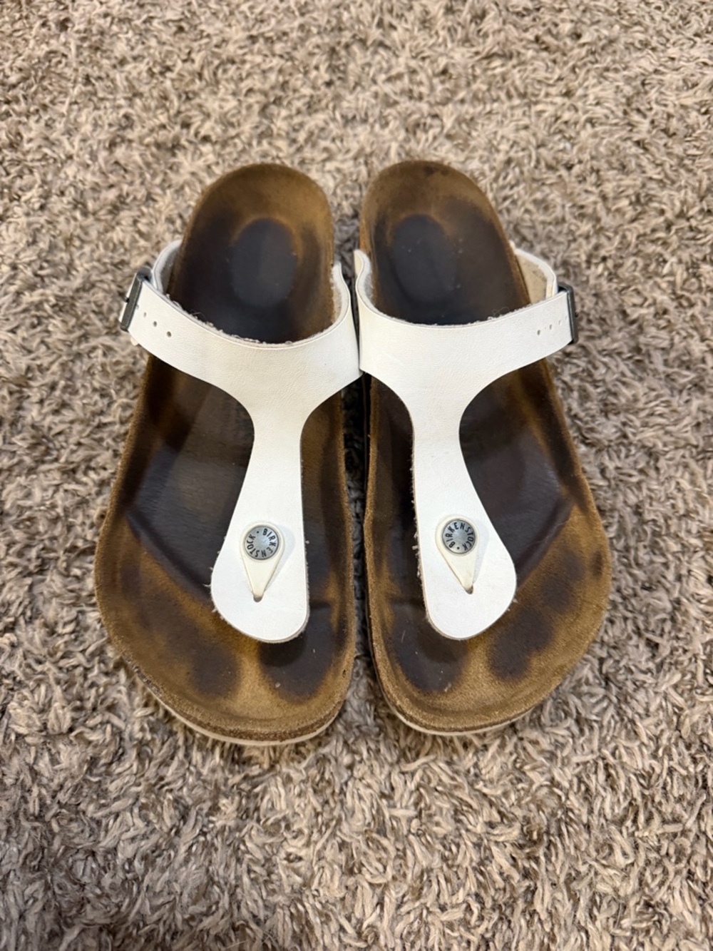 Birkenstock White Thong Sandals with Buckle